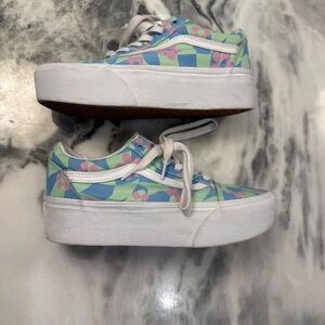 Vans Women's Pastel Floral Platform Sneakers - Blue, Green, Pink